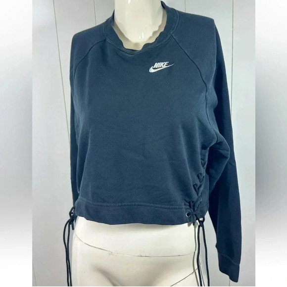 Nike Sweaters - Nike Black Cropped Crop Pullover Crew Neck Dolman Sweatshirt waist String sz S